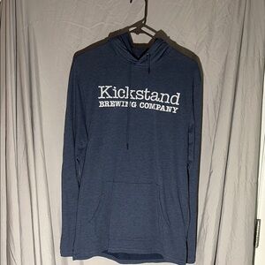 Kickstand Brewing Company Blue Hooded Long Sleeve Tee